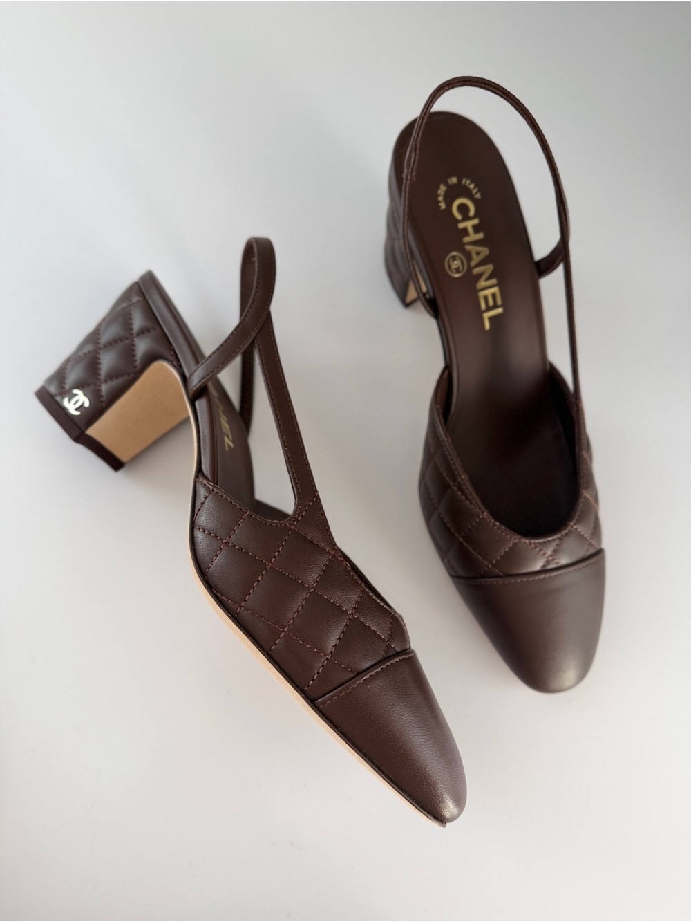 CHANEL QUILTED SLINGBACK MID HEELS